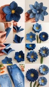 Flowers with Denim Fabric